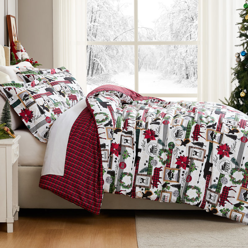 Ensemble de housse de couette réversible Merrytown Christmas, Housse de couette très grand + 2 taies décorativ