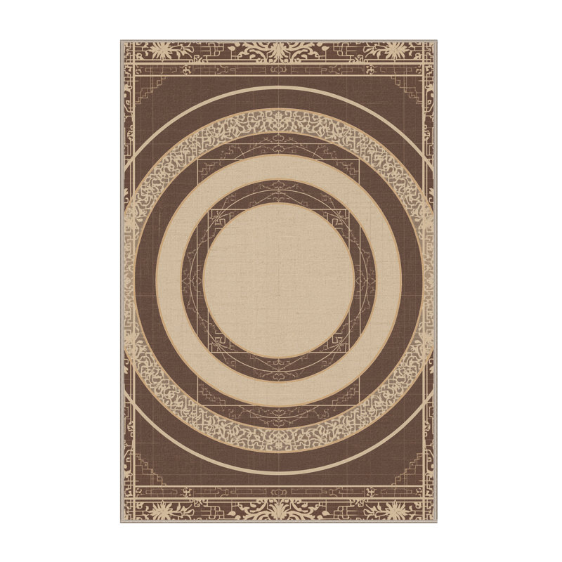 Tapis oriental brun doux et moelleux à motif de cercles Trigonometric Classic, 2 x 5