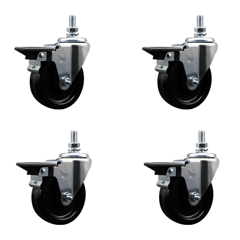 4 Inch_Phenolic 10MM Threaded Stem Caster Set with Brake