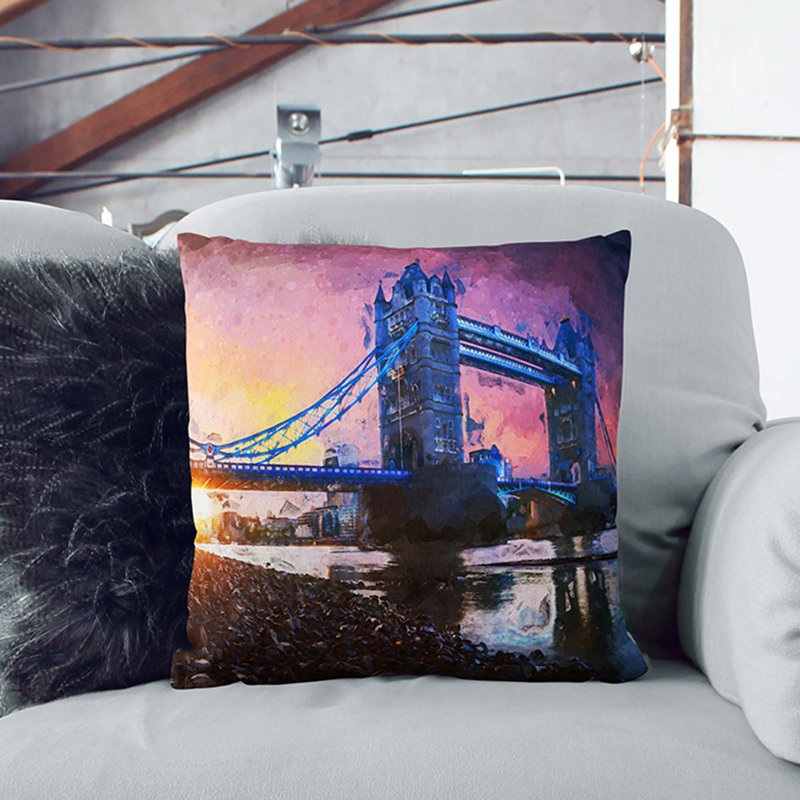Tower Bridge in London England Cushion with Filling, 55cm H x 55cm W x 20cm D, Stone