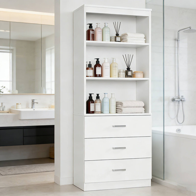 Armoire de salle de bain autoportante 70,9 po avec 3 tiroirs, Blanc