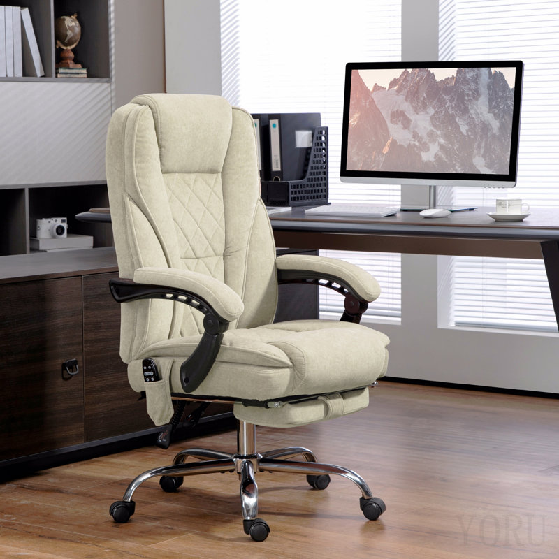 Massage Office Chair With Foot Rest, Executive Office Chair With 6 Vibration Point And Heat, Reclining Computer Chair, Swivel Desk Chair, Adjustable Height, Beige