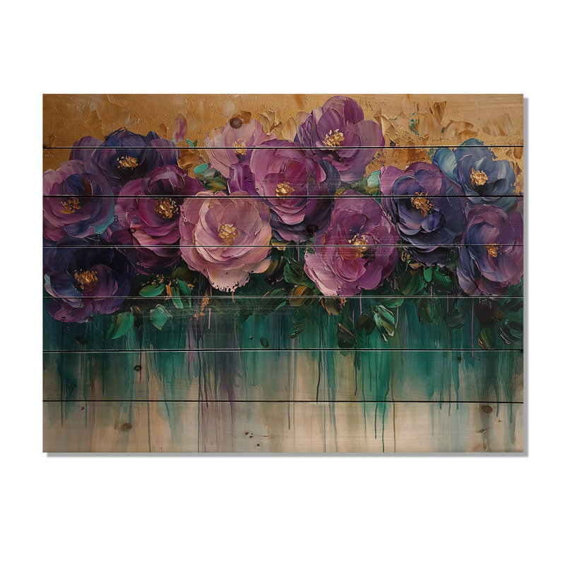 Fantaisie champ - Roses, art mural sur bois de pin naturel, H 10 po x l 20 po x P 0,78 po