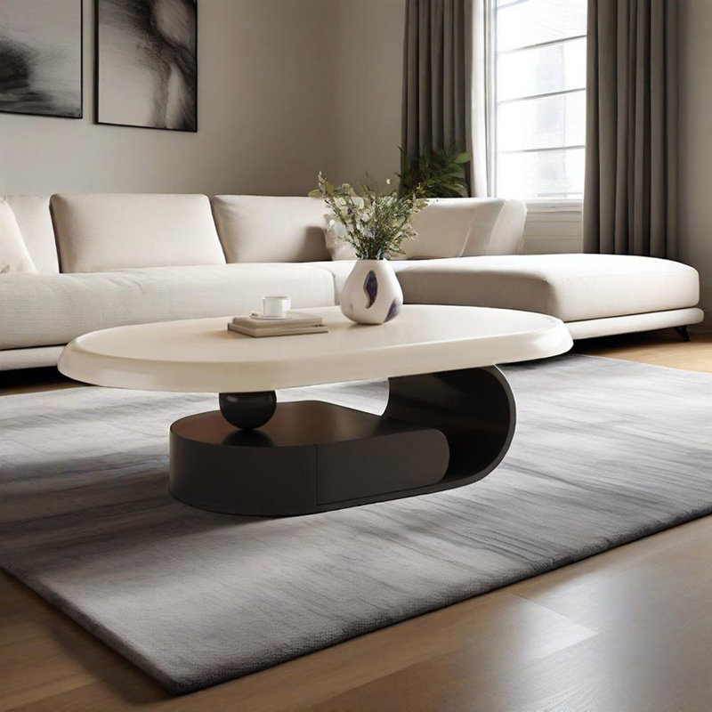 Table basse de style médiéval de couleur crème, Blanc/Noir, H 16,54 po x L 23,62 po x l 43,31 po