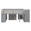 Lit mezzanine double gris avec tiroirs de rangement, bureau rétractable, base de lit pour enfants en bois massif avec garde-corps