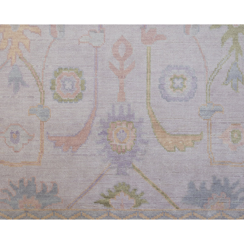 Rose Hand Knotted Wool Block Print Area Rug, Rectangle 10' x 14'