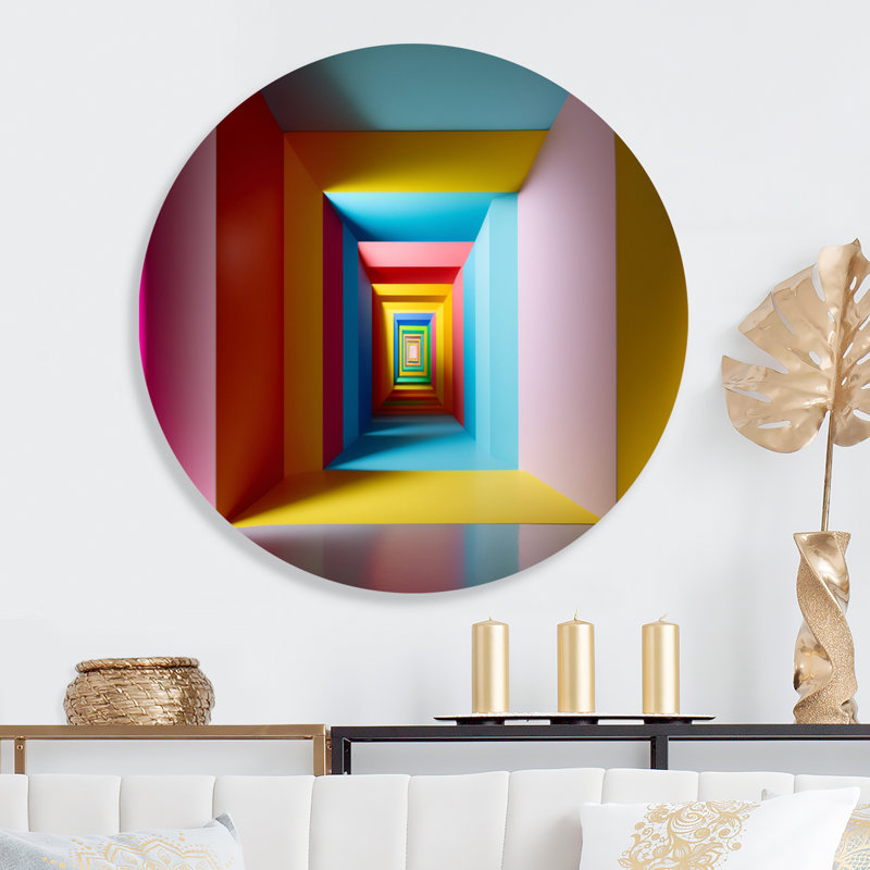 «Pastel Color Rectangular Infinity - Abstract Midcentury», art mural rond sur métal, L 29 po x H 29 po