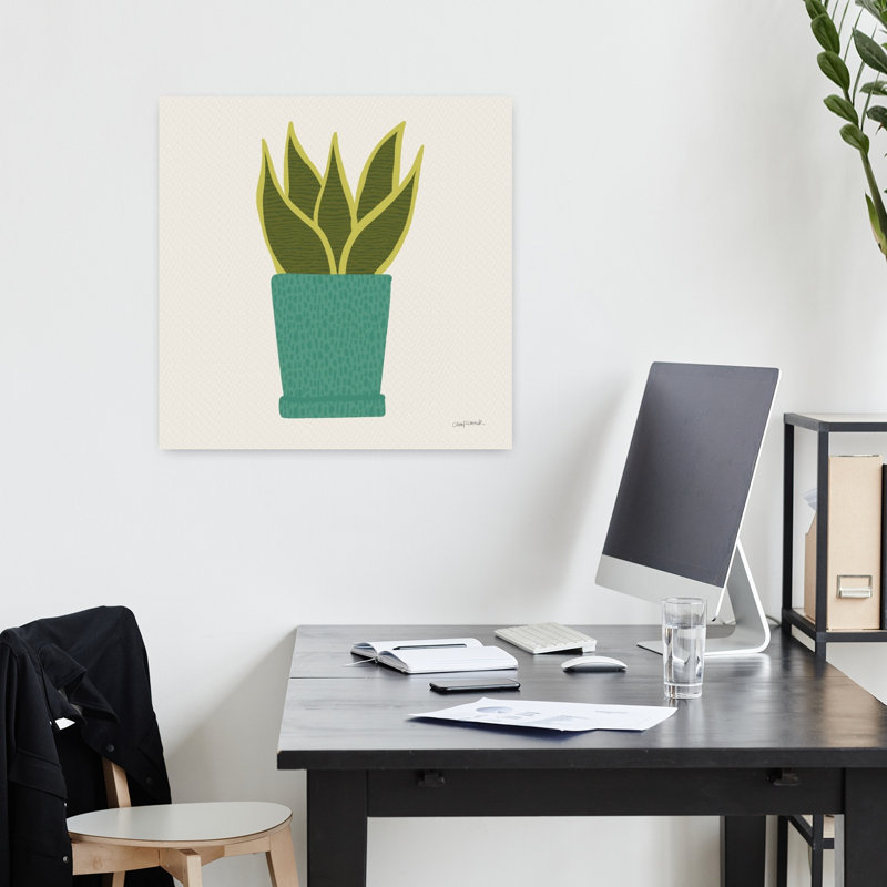 Art mural contemporain plante en pot, H 18 po x l 18 po