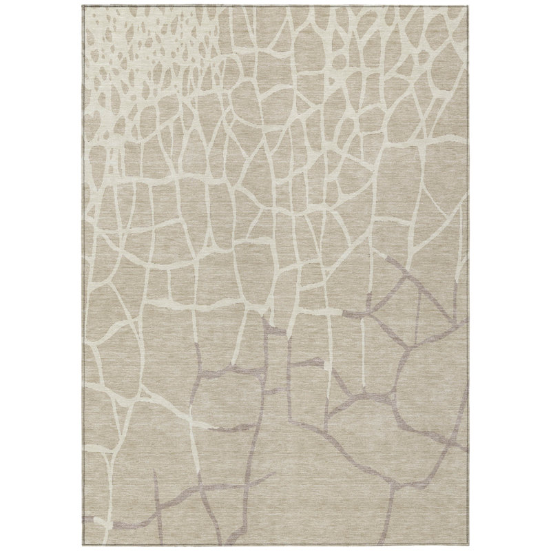 Tapis extérieur lavable abstrait beige et brun clair 5 pi x 8 pi