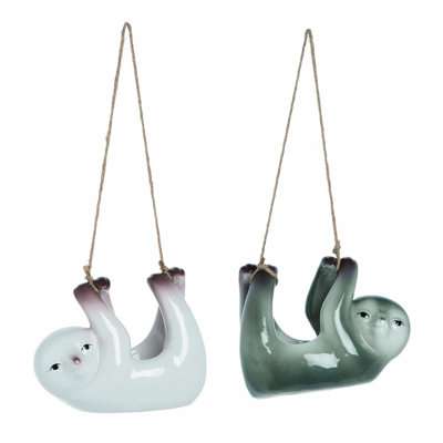  Ensemble de 2 pots de fleurs suspendus en céramique paresseux