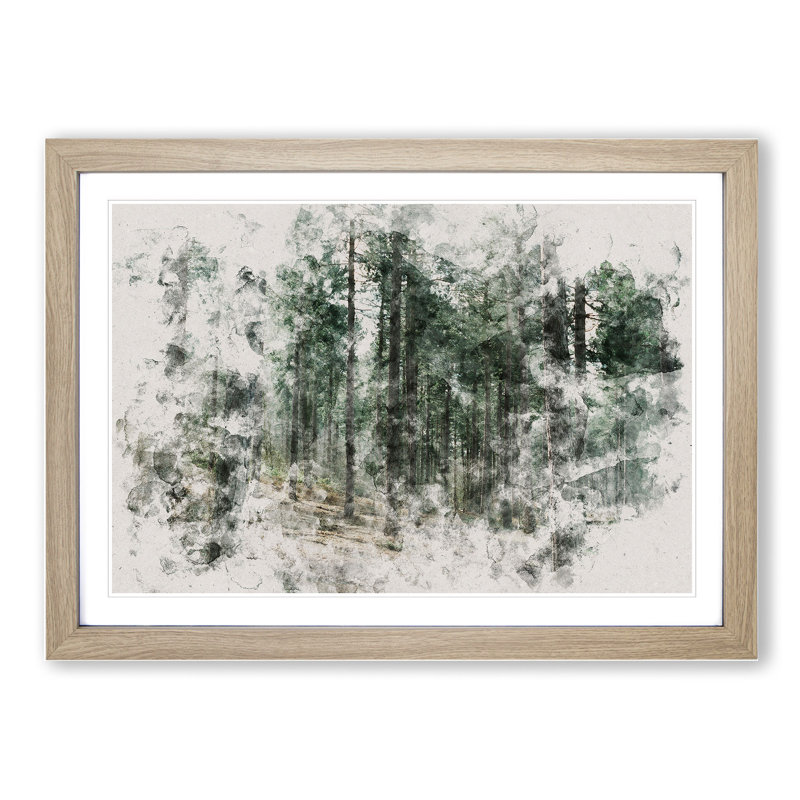 Conifer Tree Forest Vol.2 - Picture Frame Painting, 48cm H x 65cm W x 2cm D, Oak