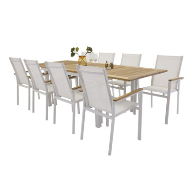Navya 8 - Person Teak Patio Dining Set with Extendable Rectangular Table