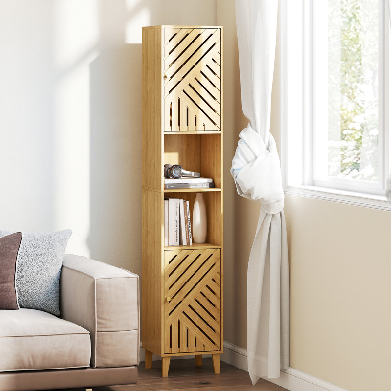 Manufactured Wood, Bamboo Freestanding Bathroom Cabinet