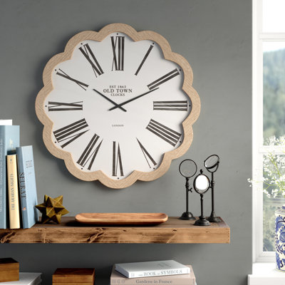 Albus White Wood Floral Shaped Decorative Wall Clock with Brown Scalloped Frame