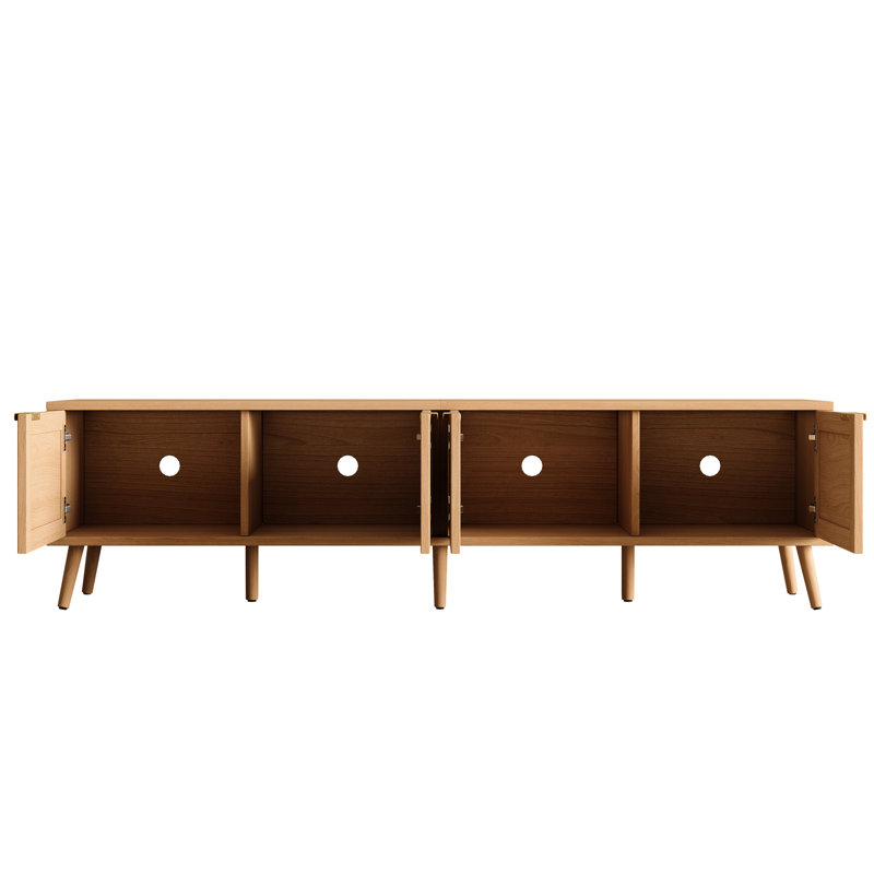 Meuble télé de 70 po avec portes pour téléviseurs de 80 po, espace de rangement et trous pour câbles dans le salon