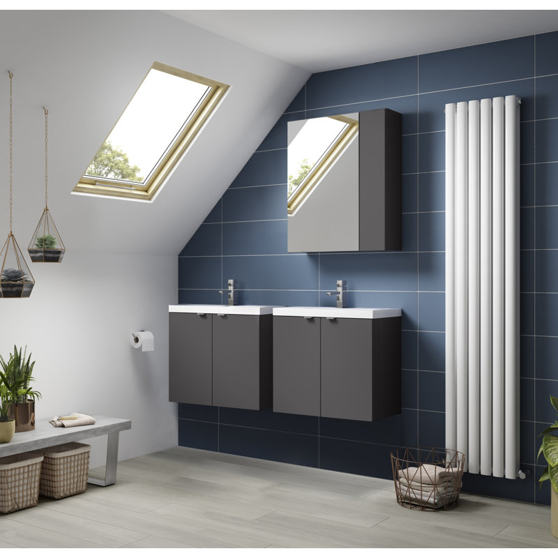 Fusion 605mm Single Bathroom Vanity with Integrated Polymarble Basin, Gloss Grey