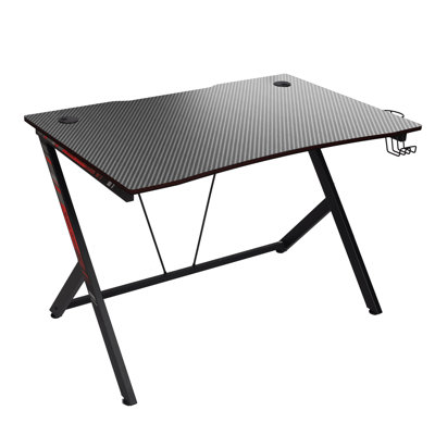 Bureau de jeu avec porte-gobelet, bureau d'ordinateur pour PC, bureau à domicile, table de jeu avec crochet pour casque, noir