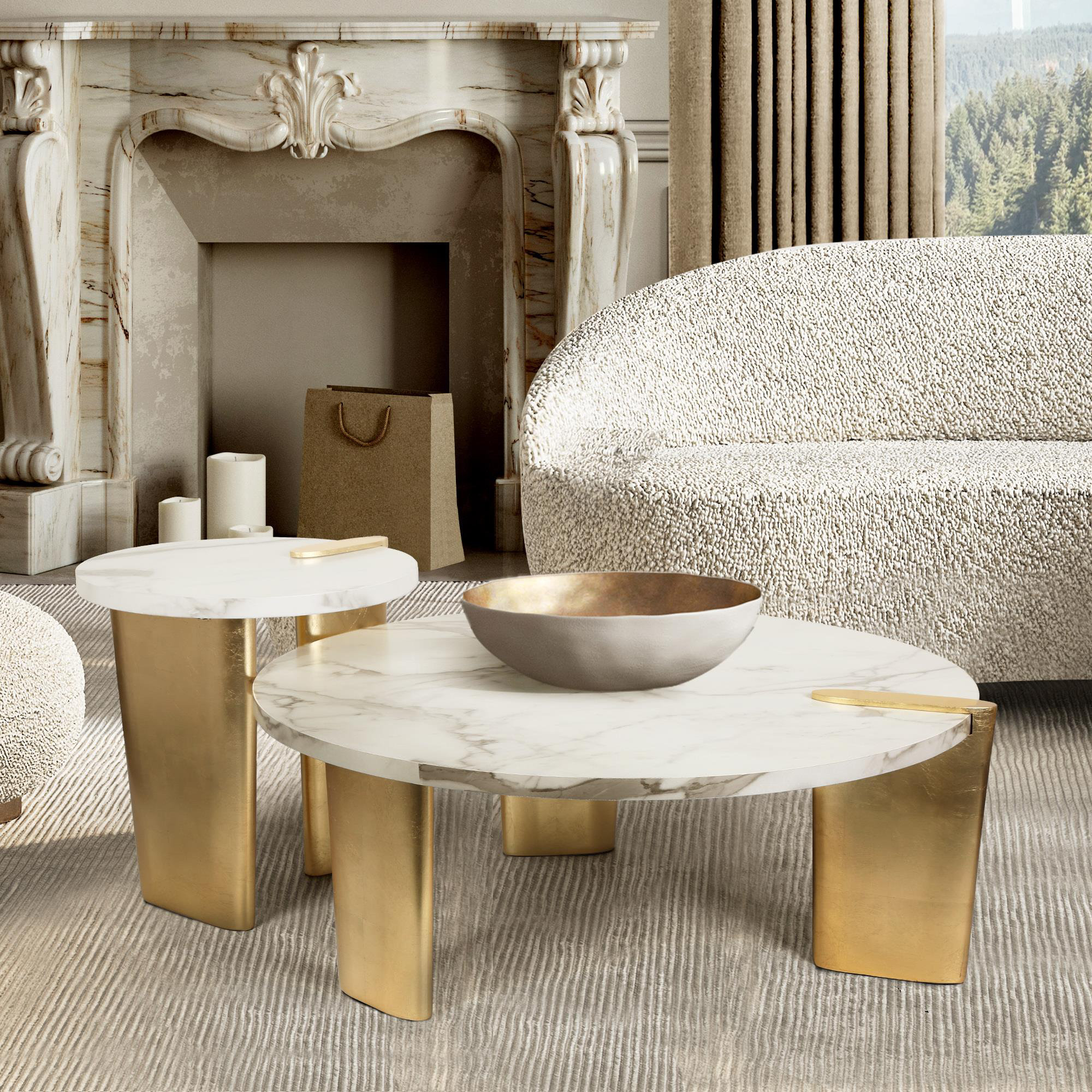 White marble living room table online set