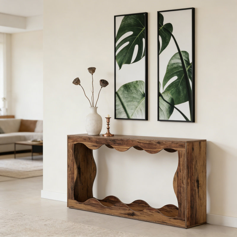 Console 63 po, canapé de table d'entrée de style campagnard derrière le canapé, Brun rustique