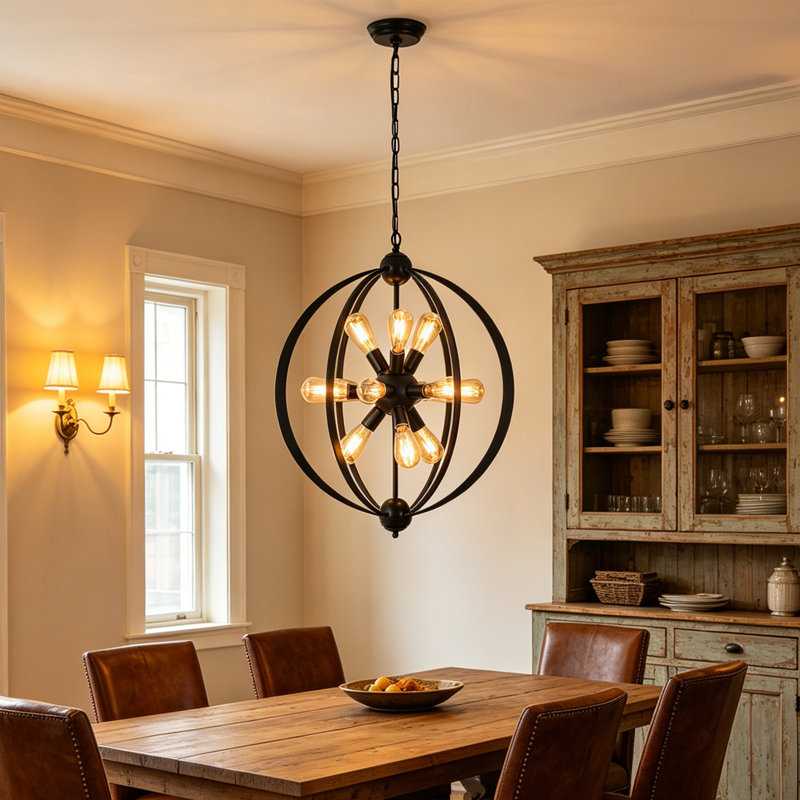 Luminaire suspendu sphère sphérique 23 lumières 23,6 pouces en métal noir 23,6 pouces
