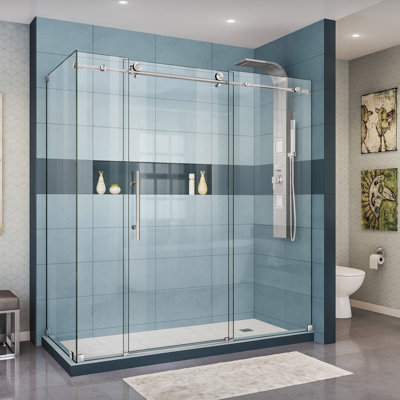 Enigma-X 72.38" x 76" Single Sliding Frameless Shower Enclosure with Clear Max Technology