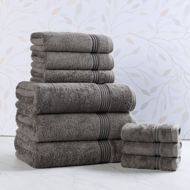 Glennet Heritage Egyptian Cotton Soft Absorbent 9 Piece Bathroom Towel Set, Charcoal