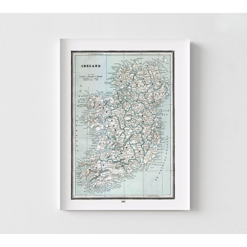 Irlande - Rathbun 1893, impression d'affiche carte bleu clair rustique, décoration de carte irlandaise, bibliothèque, art mural, lecture de carte de bar irlandais