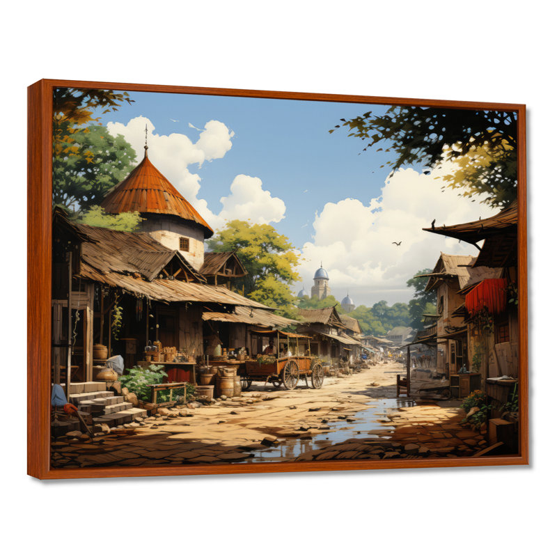 «African Market Bazar», reproduction d'art sur toile, H 16 po x l 32 po x P 1 po, Cadre flottant brun