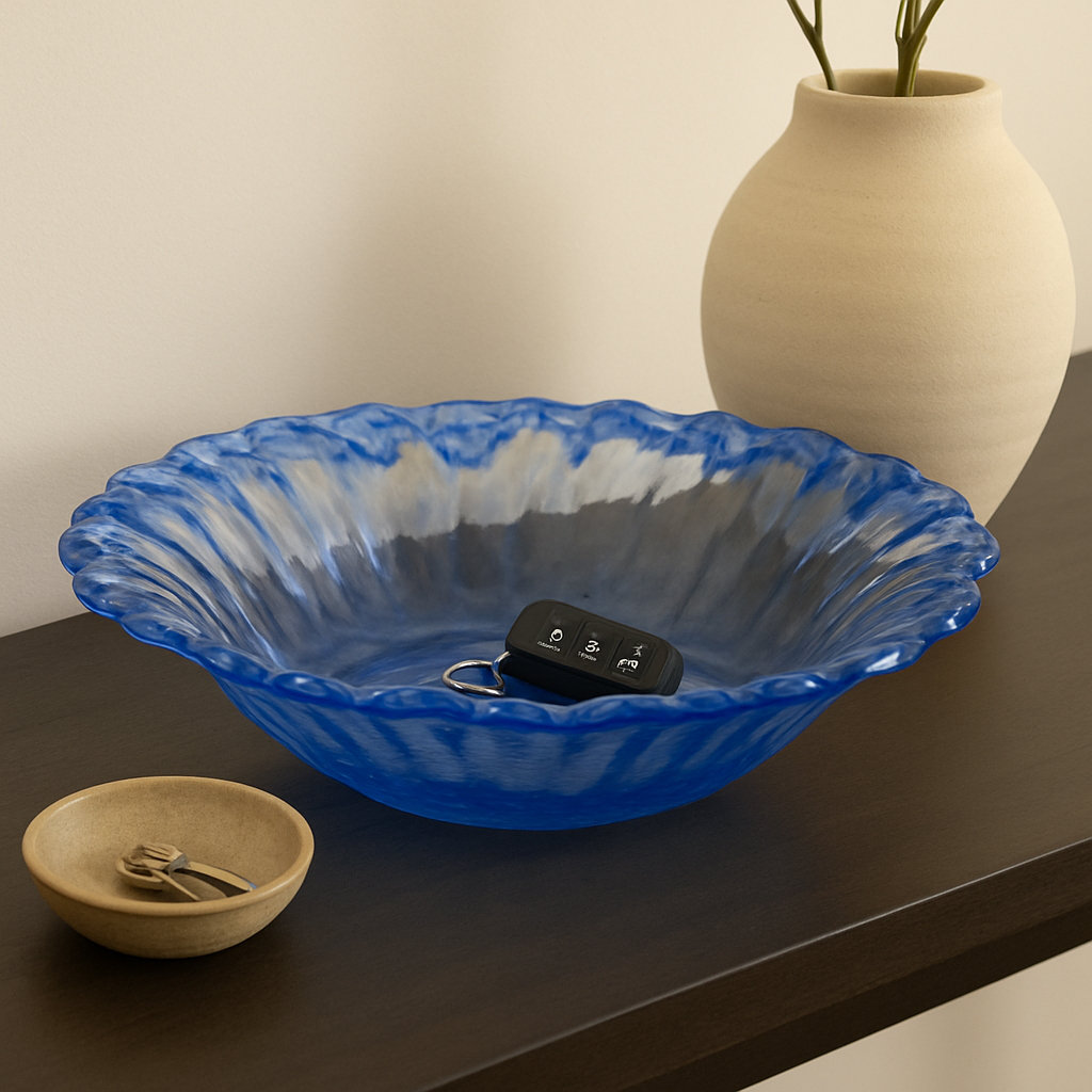 Decorative Round Obmre Bowl for Home Decor - Modern Glass Accent Bowl for Entryway Table, Kitchen Counter, or Home Decor - Blue & Clear Dovecove 