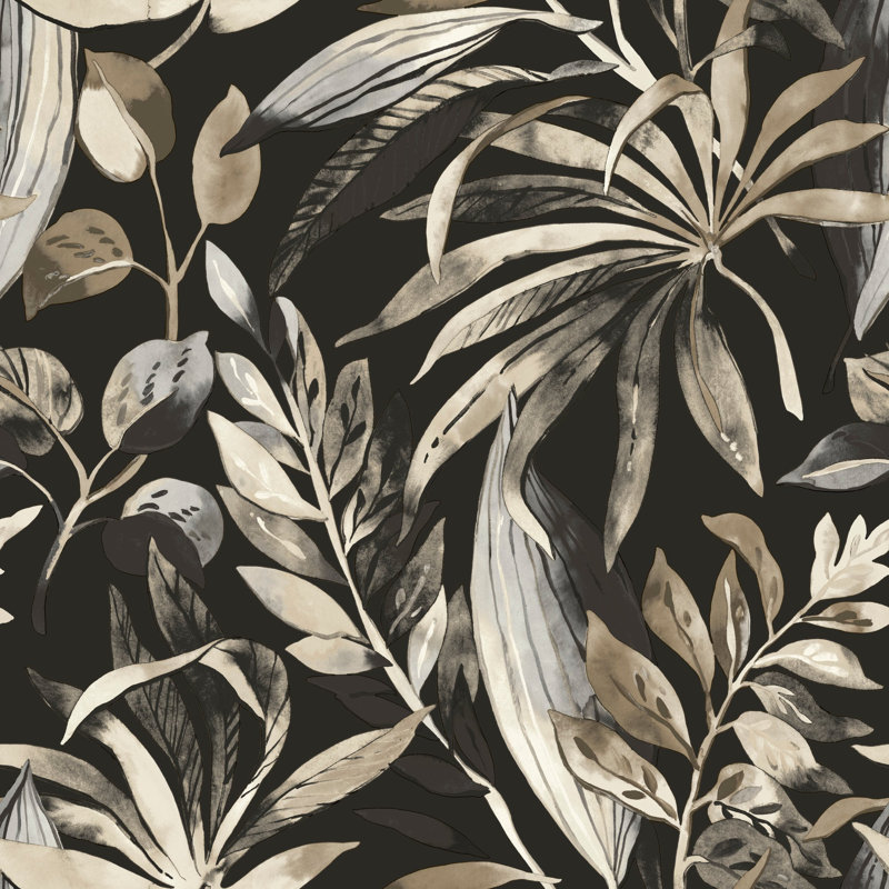 Karuna Collection All-Over Palm Leaf Wallpaper Roll, Black