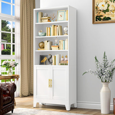 Modern Metal Tall Display Cabinet with 4 Adjustable Storage Shelves and 2 Doors by Ebern Designs