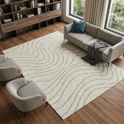Tapis abstrait crème et beige 7 pi x 10 pi