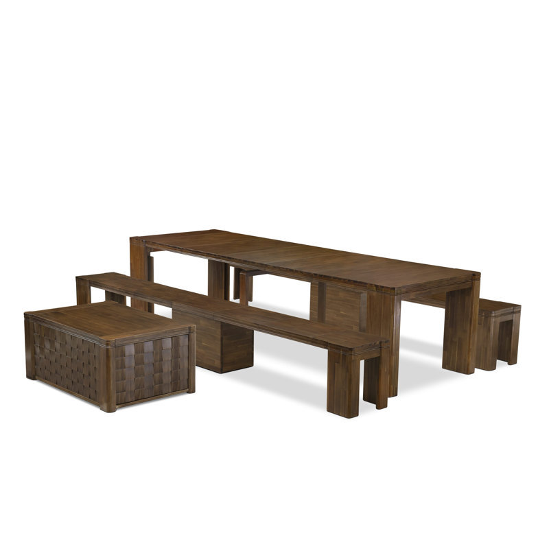 L'ensemble de table de salle à manger 4 pièces comprend 1 table de cuisine, 1 table basse et 2 bancs modernes, noyer antique