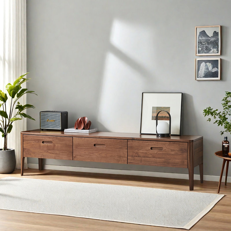Meuble télé minimaliste en bois massif, H 17,71 po x L 70,86 po x l 15,74 po