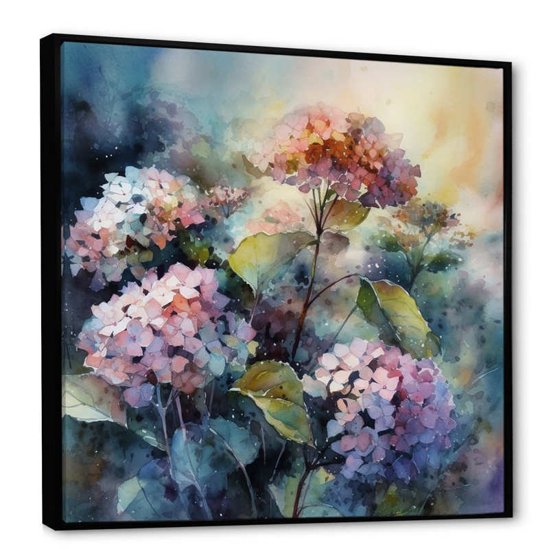 Hydreangea mauve et vert II - imprimé, H 30 po x l 30 po x P 1 po, Cadre flottant noir