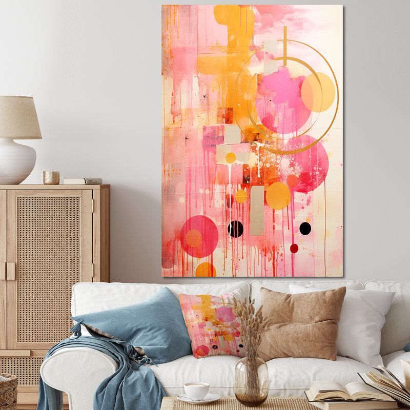 «Pink Island Sunrise Collage», art mural abstrait, Toile tendue, 60" H x 28" W