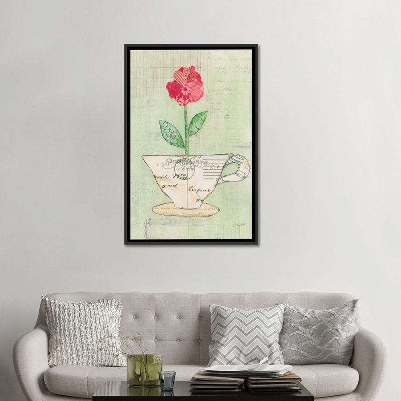« i », impression sur toile Teacup Floral, Toile avec cadre noir, H 26 po x l 18 po x P 1,5 po, Non mat
