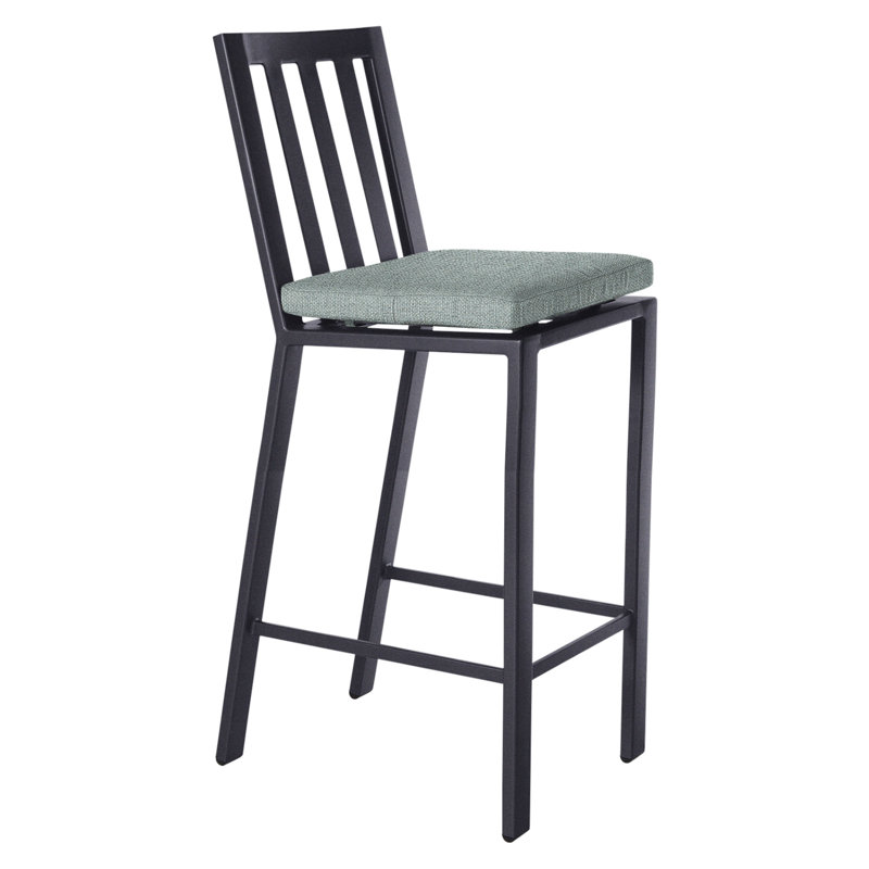 Aris Outdoor Bar Stool, Graphite, Alcazar Redwood, 31.75"