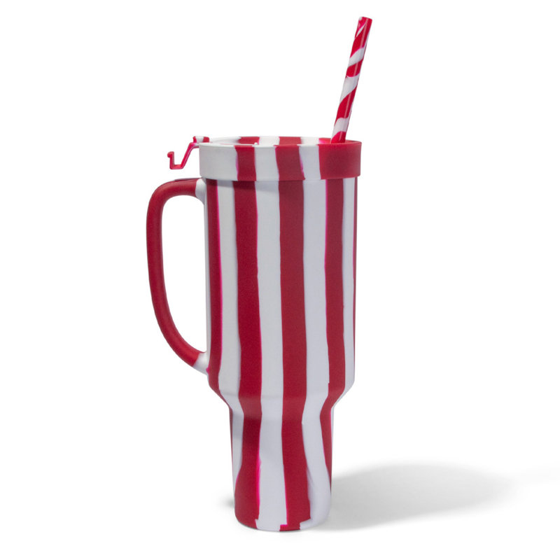 Silipint: Gobelet en silicone paille 64 oz: Poinsettia rayé - WTFourder, incassable, Rouge / Blanc