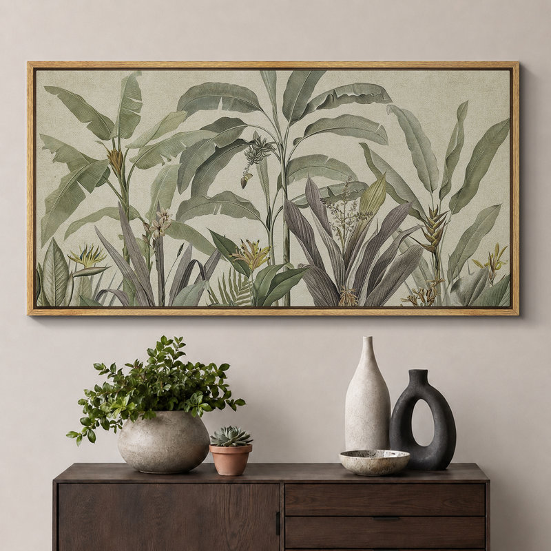 «Tropical Palm Green Banana Leaf Plant Floral Botanical», reproduction sur toile, H 30 po x l 60 po, Natural