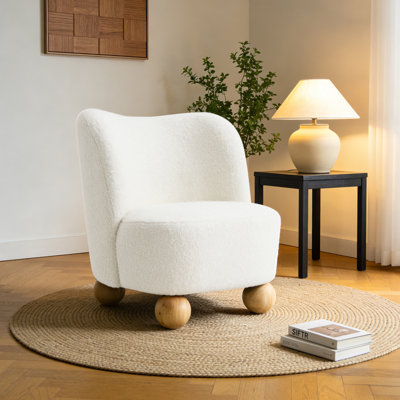 Méridienne rembourrée avec dossier en forme de boule moderne avec dossier en forme de boule et fauteuil en bois confortable pour le salon, la chambre à coucher