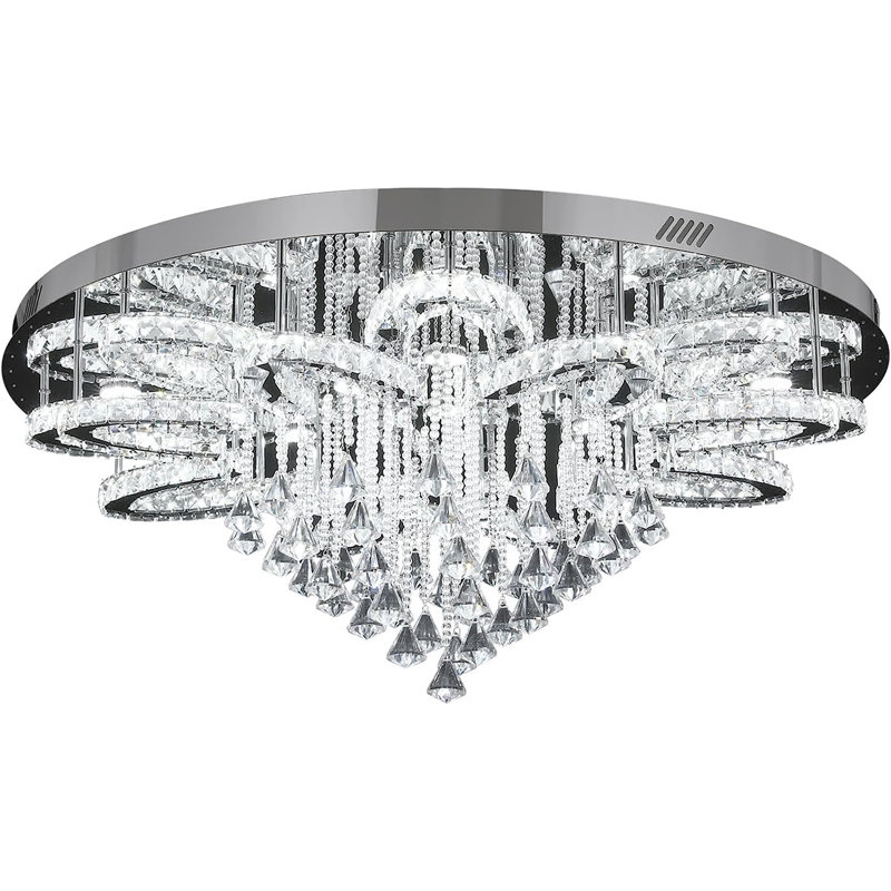 Golu 40inches Big Flower Plafonnier en cristal pour salon Lustres en cristal à intensité variable 3000-6000K