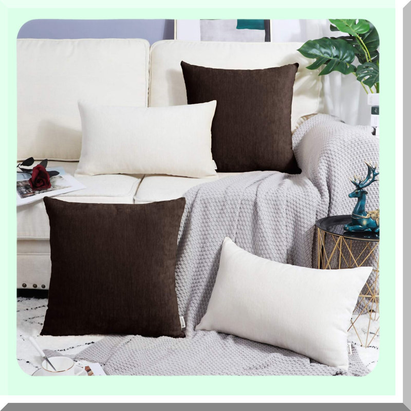 Coffee Chenille Throw Pillow Covers - Pack of 2 | Solid Dyed Soft Chenille Cases for Couch Sofa Bed | Home Decoration Essentials