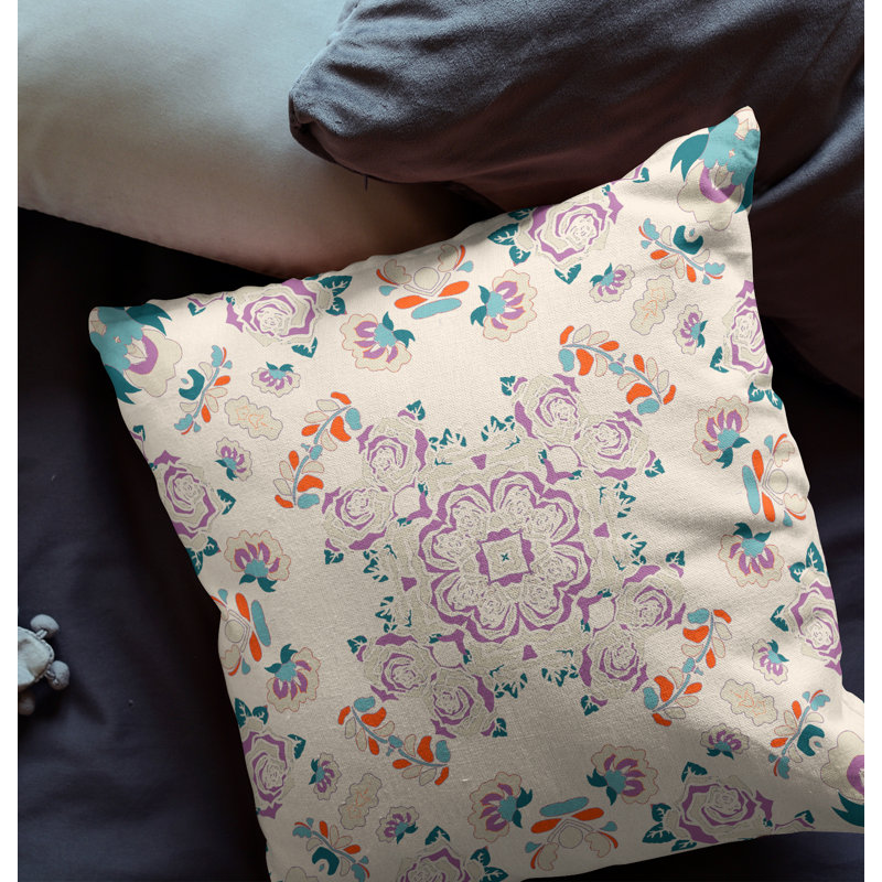  Housse et insert de coussin carré rose, 26" x 26", Blanc/mauve