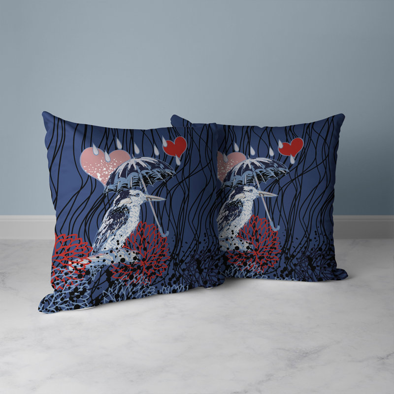 Coussin décoratif réversible Bird / Umbrella, H 20 po x l 20 po, Bleu / rouge / rose
