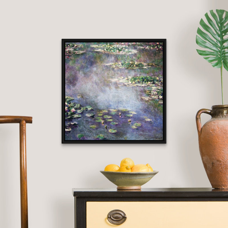 "Nymphéas" par Claude Monet, reproduction d’art sur toile, Cadre noir, H 22 po x l 22 po x P 1,75 po