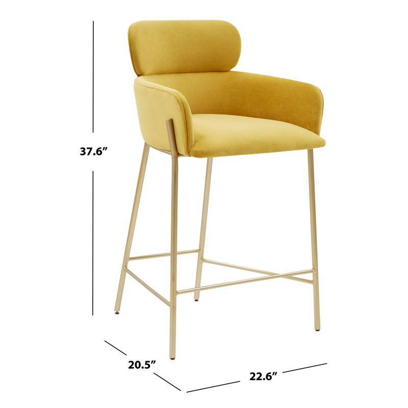 Tabouret de comptoir Tighe, Or, Velours jaune