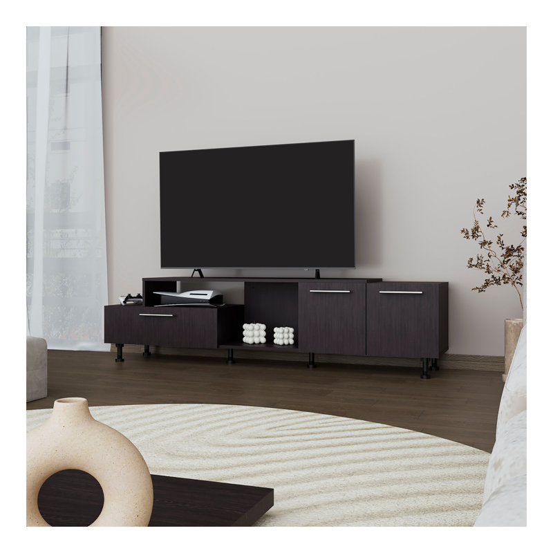 Meuble télé, 3 portes, 1 téléviseur de 50 po sur place, Black