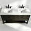 60"  Freestanding Double Sink Dark Solid Wood Brown Oak Bathroom Vanity with Engineered Marble Top-375181692