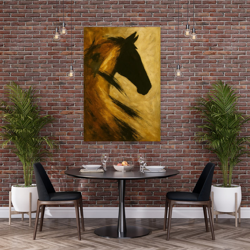 Art doré abstrait cheval contemporain, 60" H x 40" W